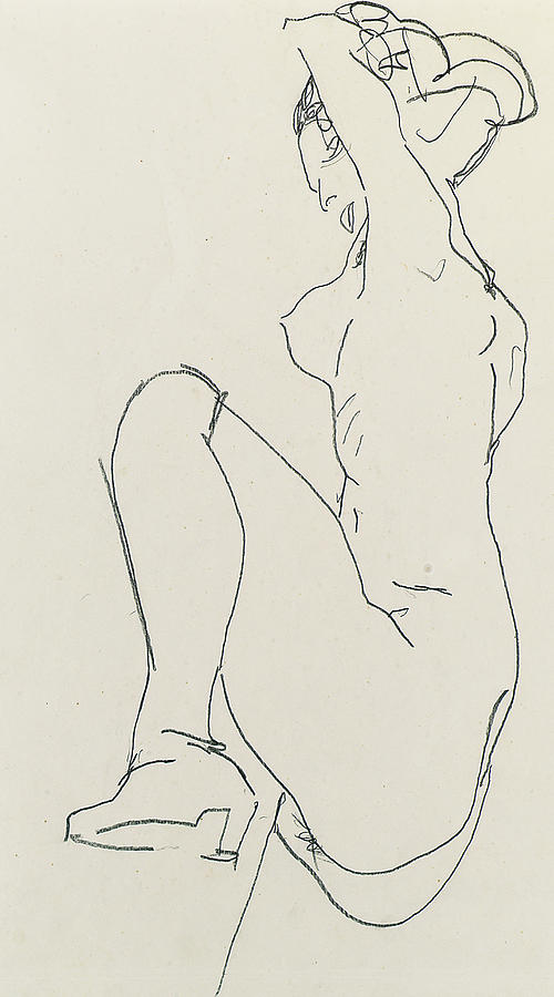 Prostrate female nude Drawing by Egon Schiele