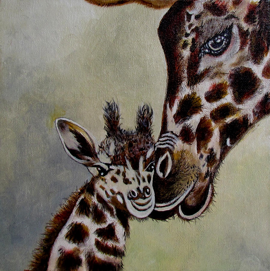 Giraffe Painting - Protection by Susan Duxter