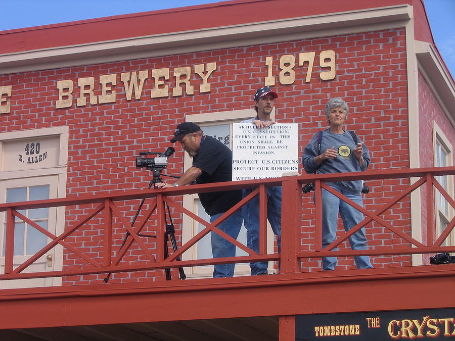 Protesting illegal immigration Crystal Palace Saloon balcony Tombstone Arizona 2004 Photograph by David Lee Guss