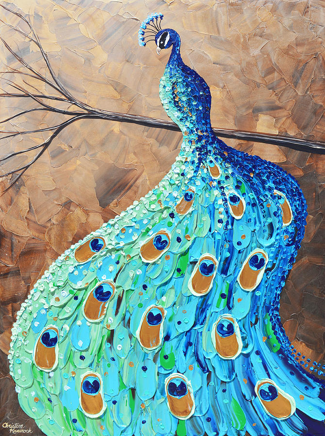 Abstract Painting - Proud and Graceful Peacock by Christine Bell