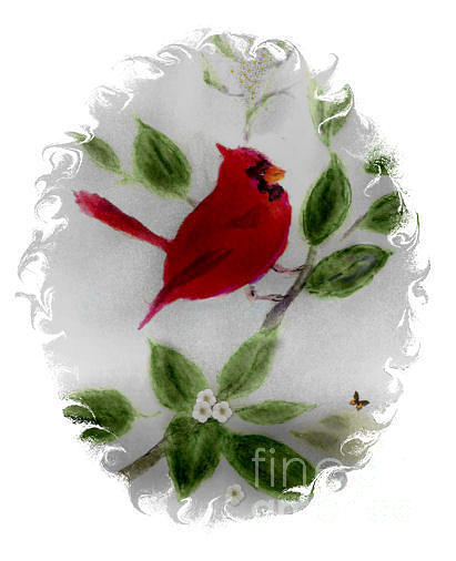 Flower Painting - Proud Cardinal  by Ruthann  Hanson