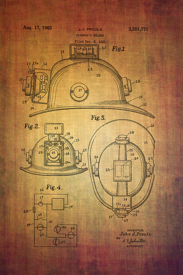 Proulxs fireman helmet patent from 1965 Digital Art by Eti Reid