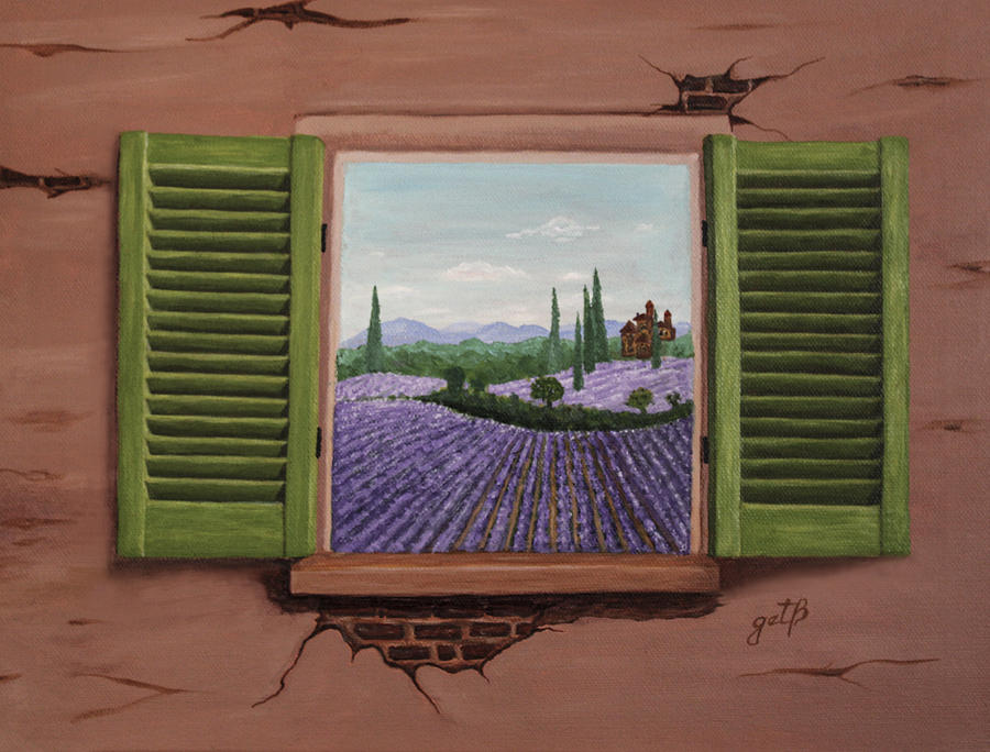 Provence Painting - Provence Lavander Fields original acrylic by Georgeta Blanaru