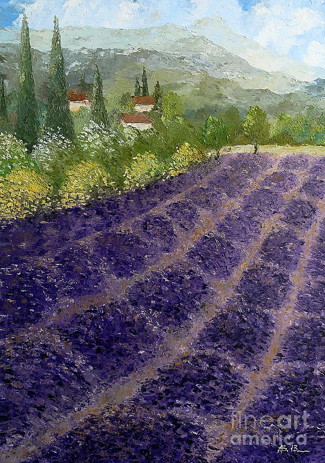 Provence Lavender Fields  Painting by Amalia Suruceanu