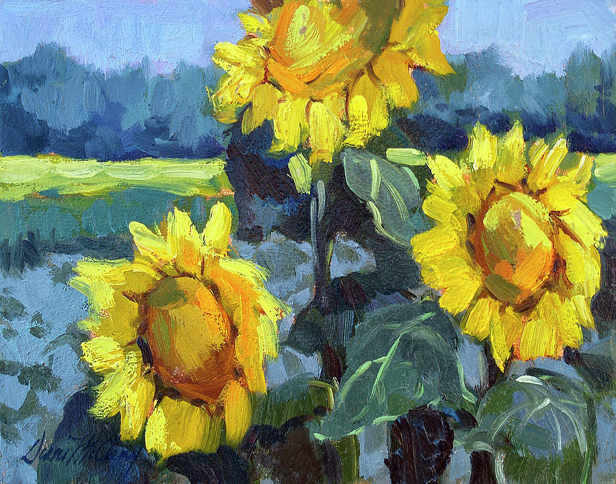 Mountain Painting - Provence Sunflower Trio by Diane McClary