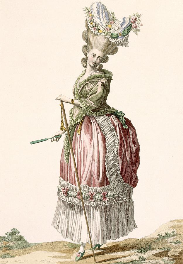 Hat Drawing - Provencial Style Ladys Walking Gown by Claude Louis Desrais