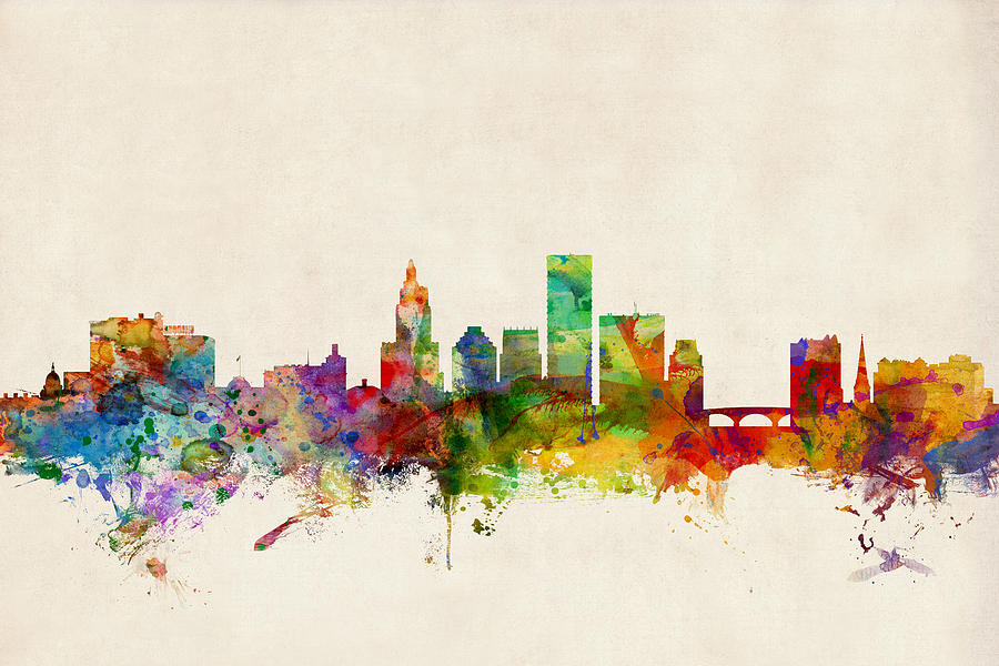 Watercolour Digital Art - Providence Rhode Island Skyline by Michael Tompsett
