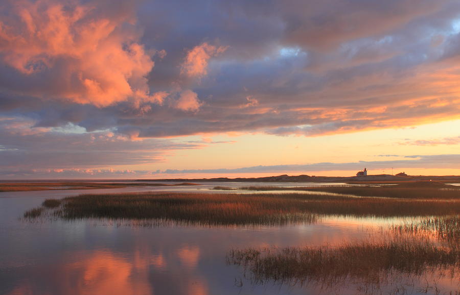 Hatches Harbor Marsh and Race Point Lighthouse Cape Cod National Seashore Photograph by John Burk