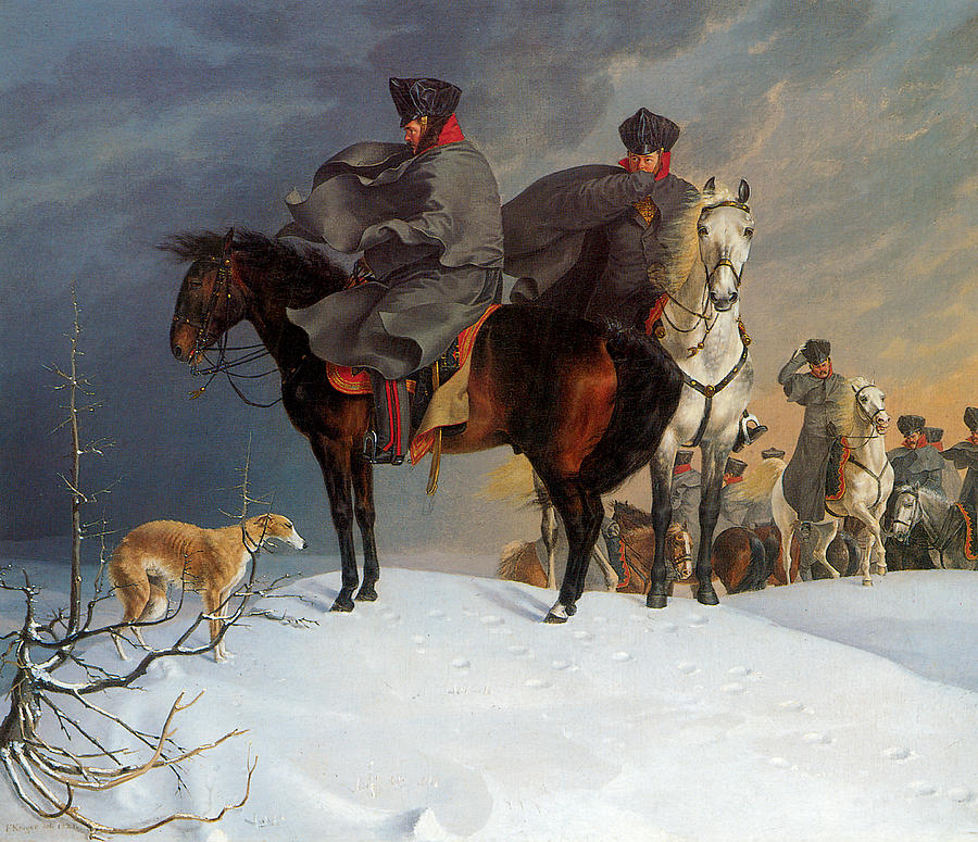 Winter Painting - Prussian Cavalry Outpost in the Snow by Franz Kruger