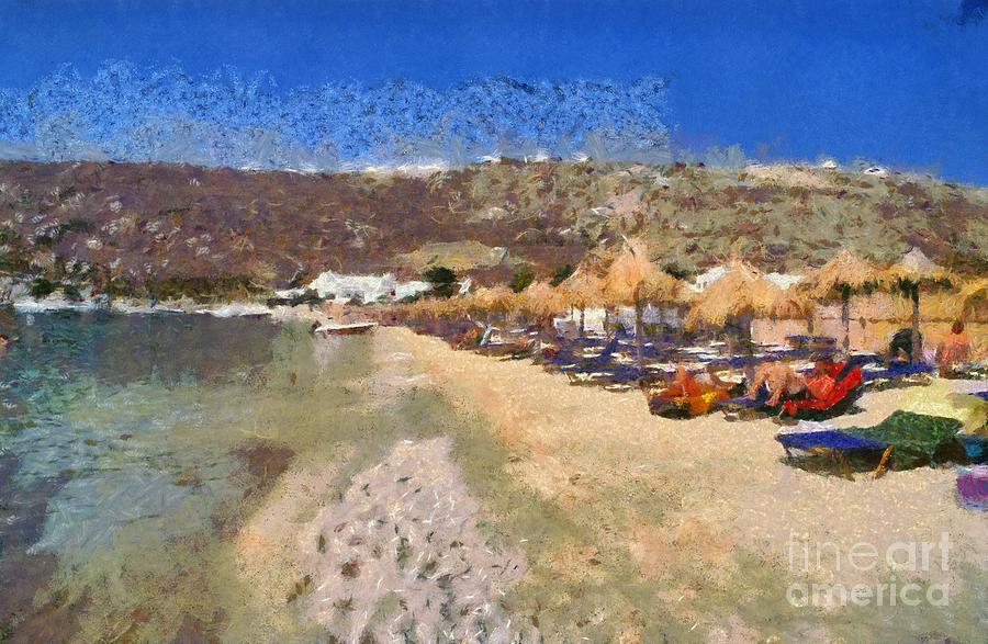 Psarou beach Painting by George Atsametakis