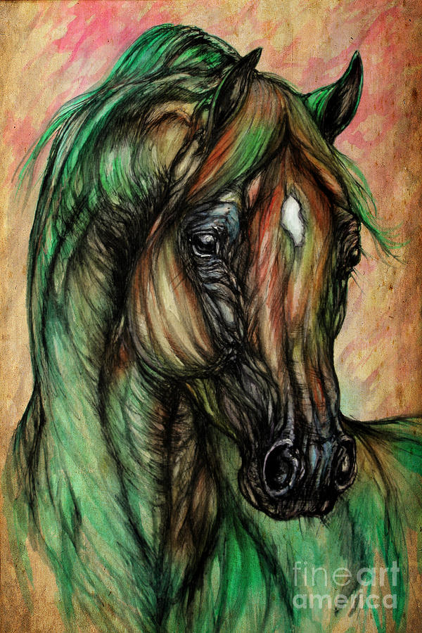 Horse Painting - Psychedelic Green And Pink by Ang El