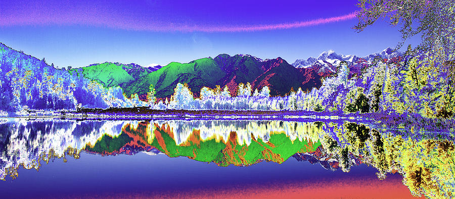 Mountain Photograph - Psychedelic Lake Matheson New Zealand by Peter Lloyd