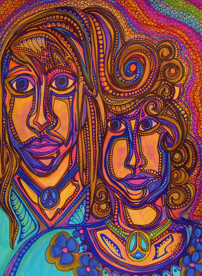 Faces Drawing - Psychedelic  Peace Vision by Gerri Rowan