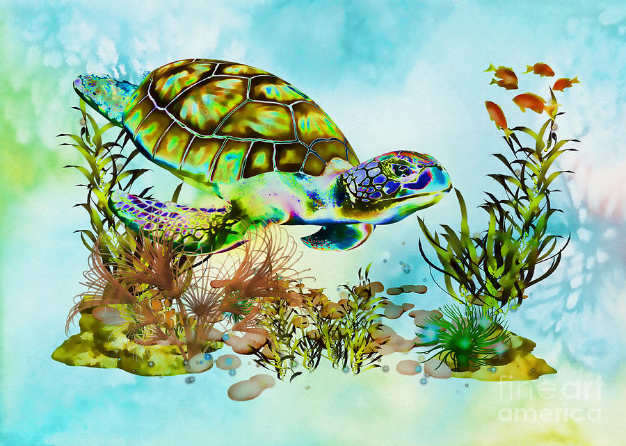 Psychedelic Sea Turtle Mixed Media by Olga Hamilton