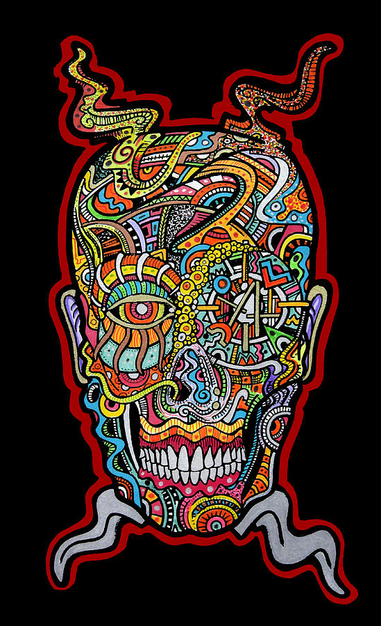 Psychedelic Skull Drawing by Alex Amezola