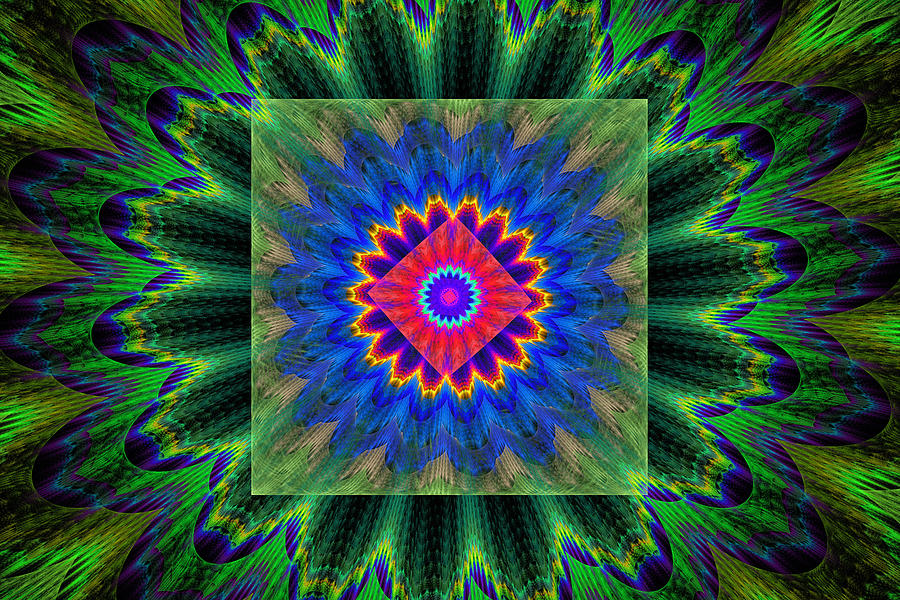 Psychedelic Square Vortex Purple Green Blue And Red Fractal Flame Photograph by Keith Webber Jr