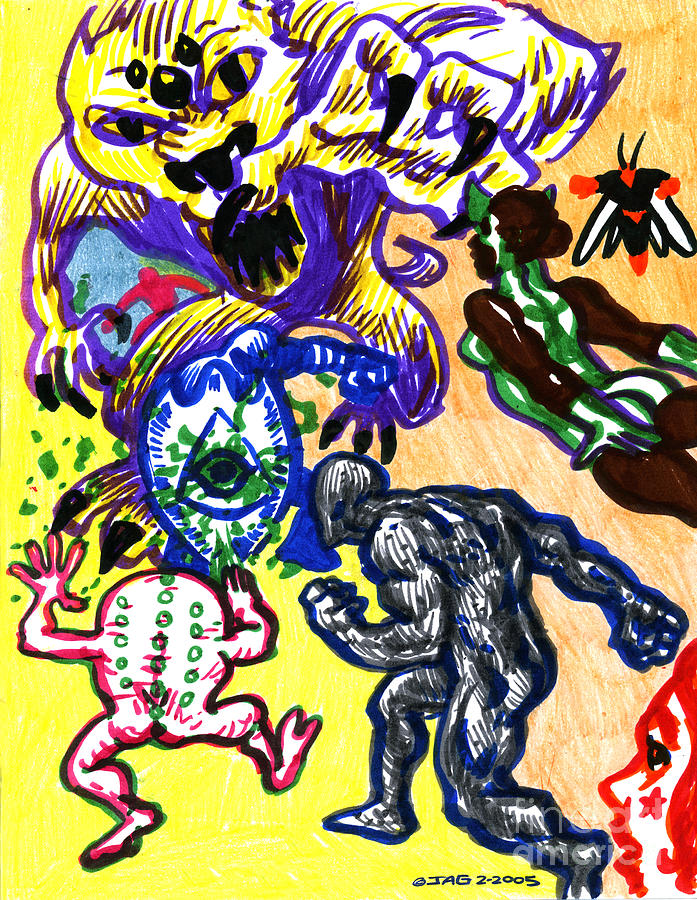 Psychedelic Super Battle Drawing by John Ashton Golden