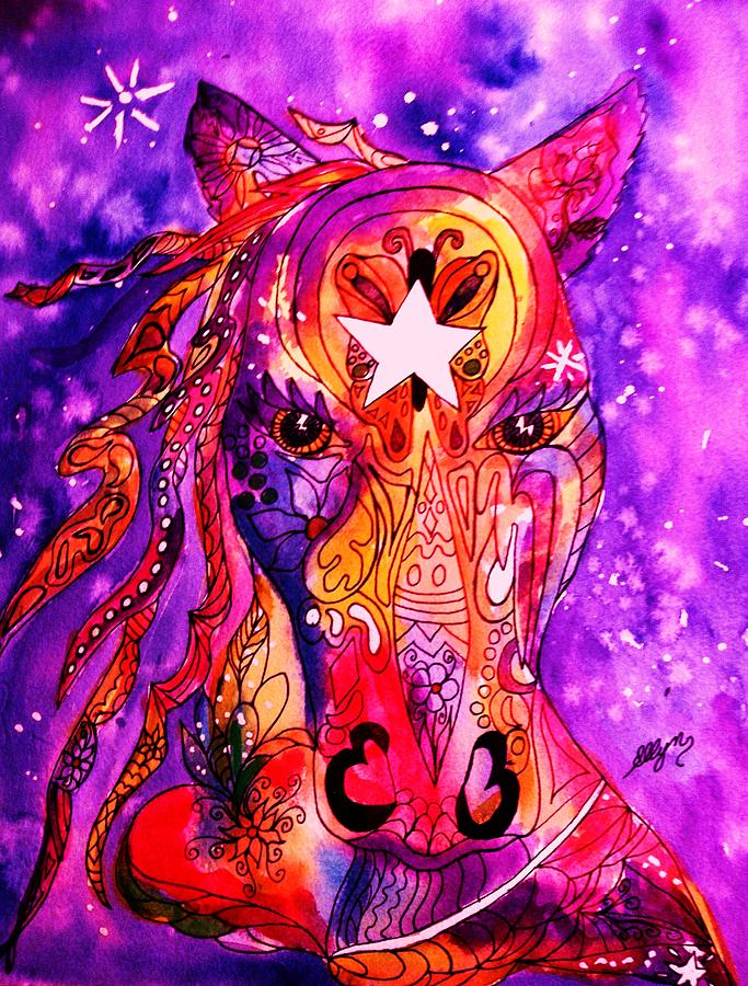 Psychedelic Tattooed Horses Head Painting by Ellen Levinson