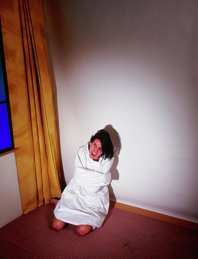 Psychiatric Patient In A Strait-jacket Screaming Photograph by Cc Studio/science Photo Library