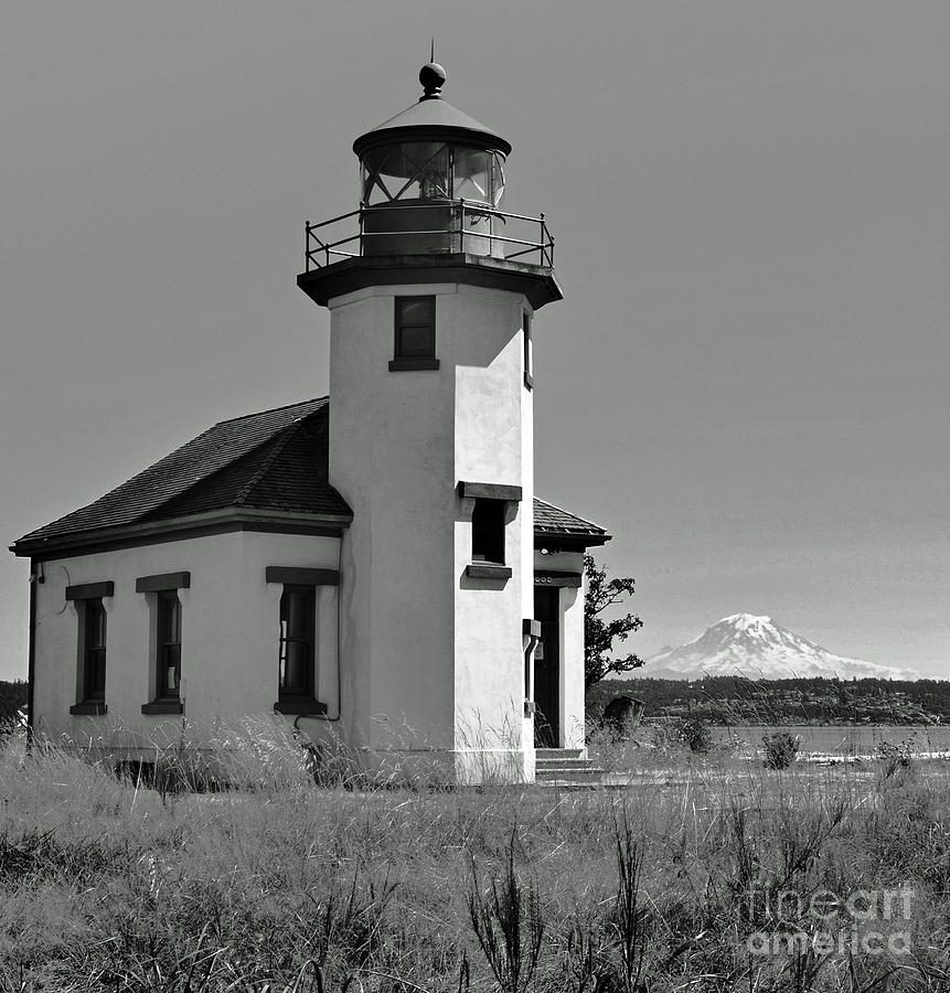 Pt. Robinson Lighthouse in Black and White Photograph by Frank Larkin