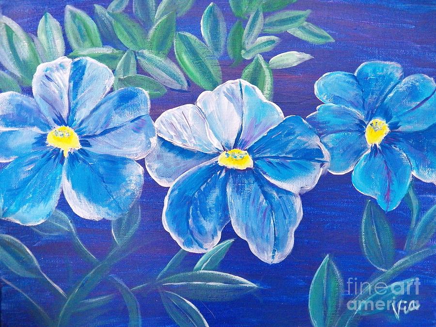 Ptg. Blue Million Bells Painting by Judy Via-Wolff
