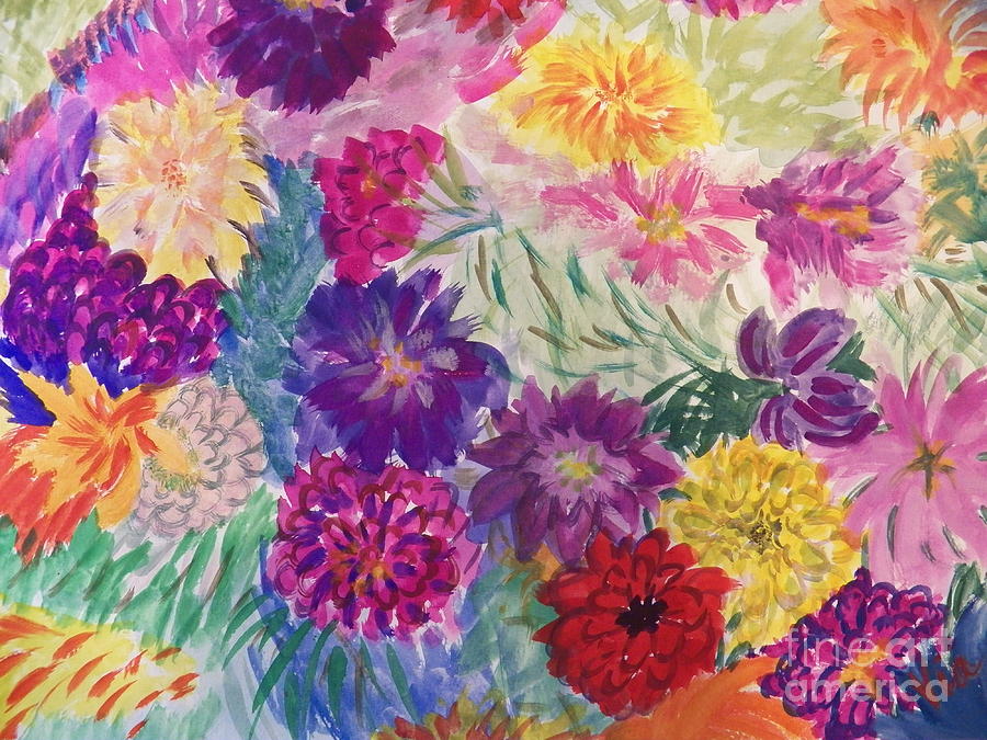 Ptg   Flower Garden Painting by Judy Via-Wolff