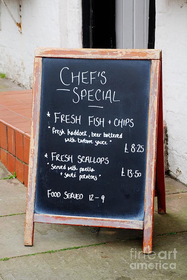 Fish Photograph - Pub menu sign England by David Fowler