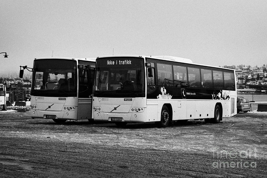 Transportation Photograph - public busses in prostnetset bus station Tromso city centre troms Norway europe by Joe Fox