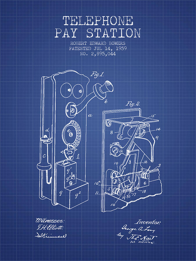 Vintage Digital Art - Public Telephone Patent From 1907 - Blueprint by Aged Pixel