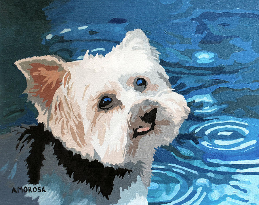 Dog Painting - Puddles by Donald Amorosa
