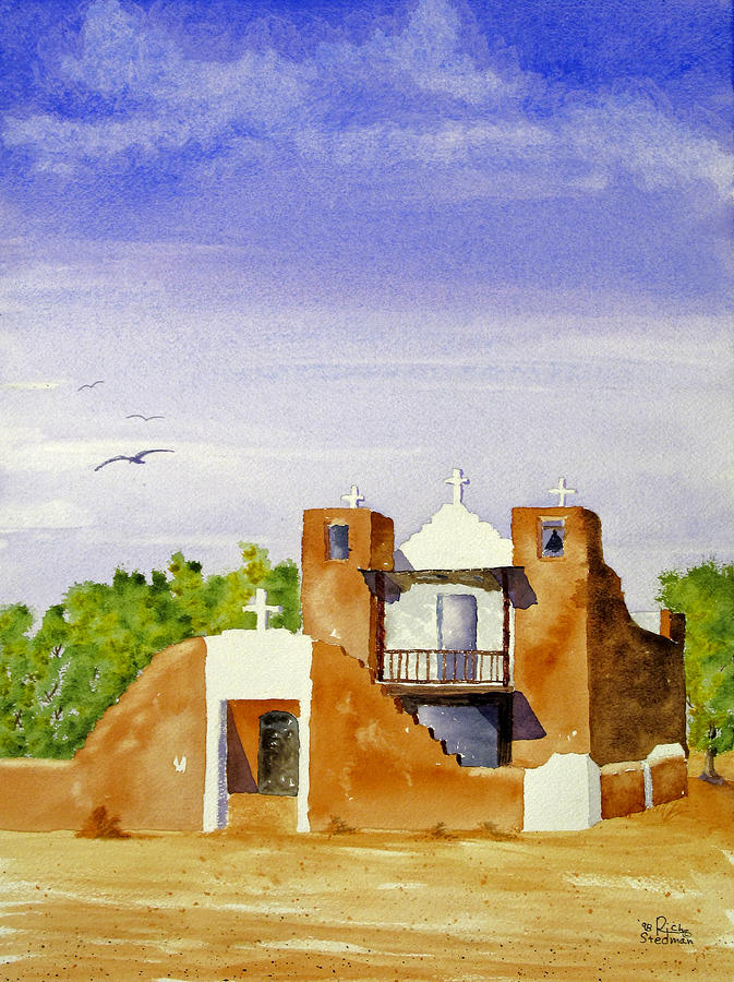 Pueblo Church Taos New Mexico Painting by Richard Stedman
