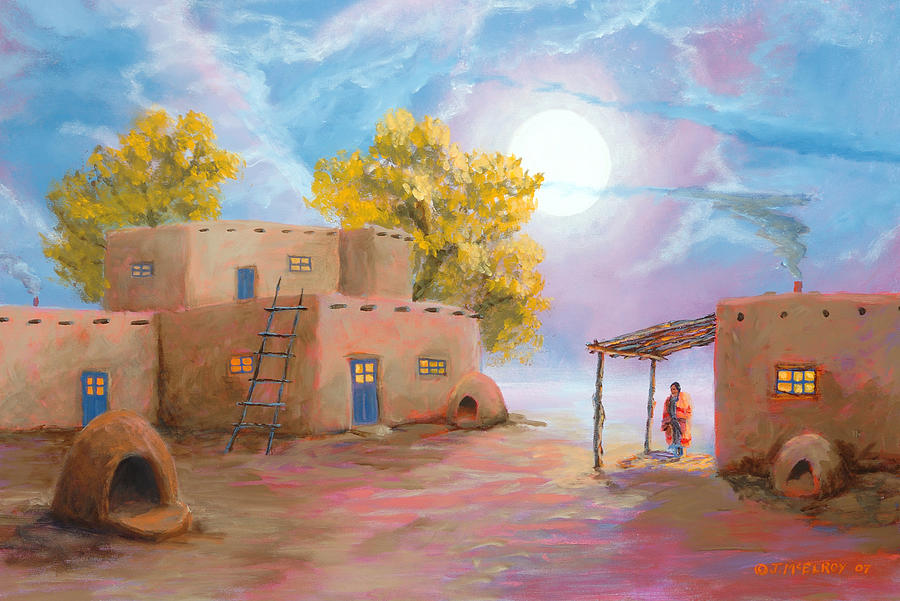 Pueblo de las Lunas Painting by Jerry McElroy