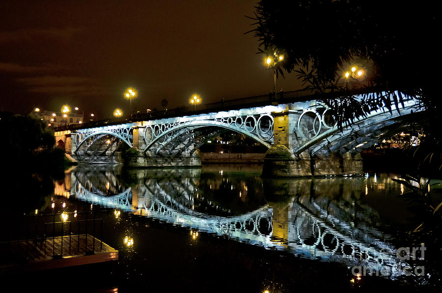 Architecture Photograph - Puente Isabel II at night - City of Sevilla by Carlos Alkmin