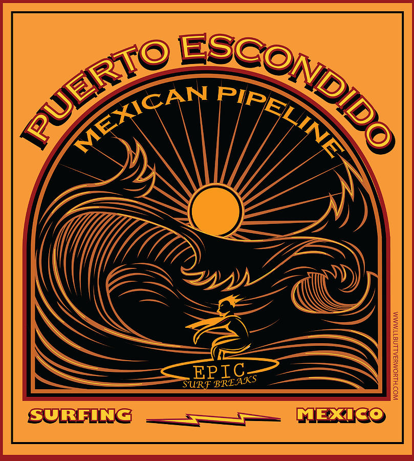 Surfing Puerto Escondido Mexico Mexican Pipeline Digital Art