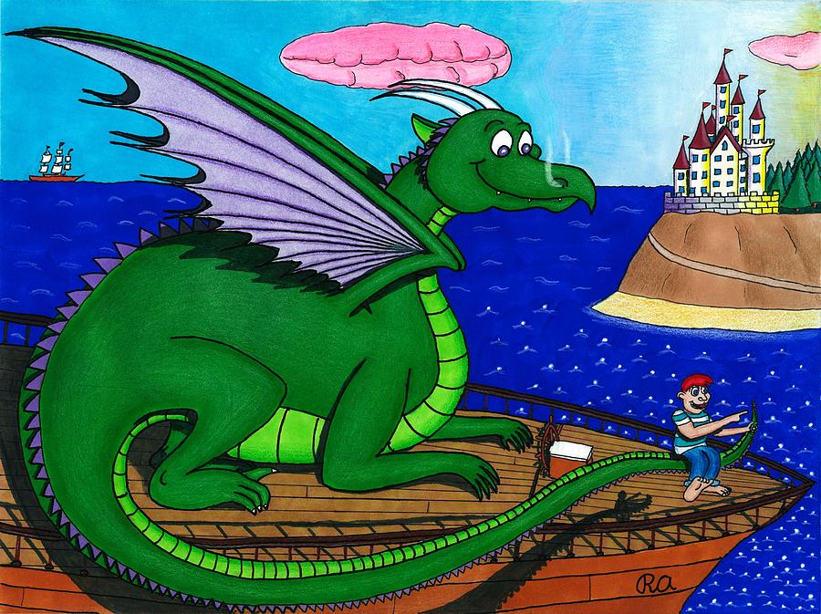 Dragon Drawing - Puff the Magic Dragon by Roger Adkins