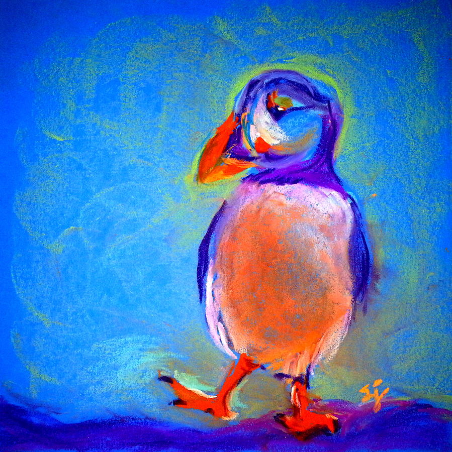 Funky Puffin Dancing Painting by Sue Jacobi