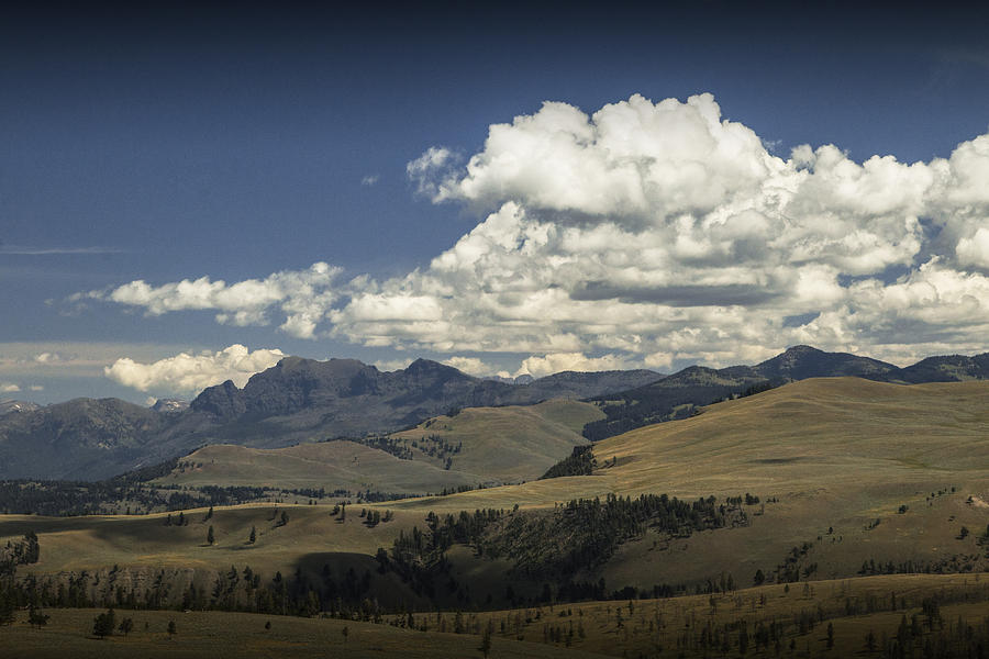 Puffy Clouds over Mountains and Hills in Yellowstone Photograph by Randall Nyhof