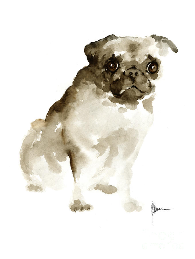 Pug Painting - Pug dog painting watercolor art print dog large poster by Joanna Szmerdt