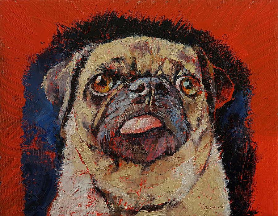 Pug Portrait Painting by Michael Creese