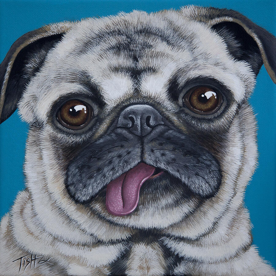 Pug portrait Painting by Tish Wynne