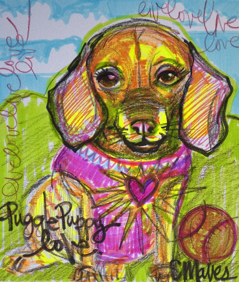 Puggle Puppy Love Painting by Laurie Maves ART