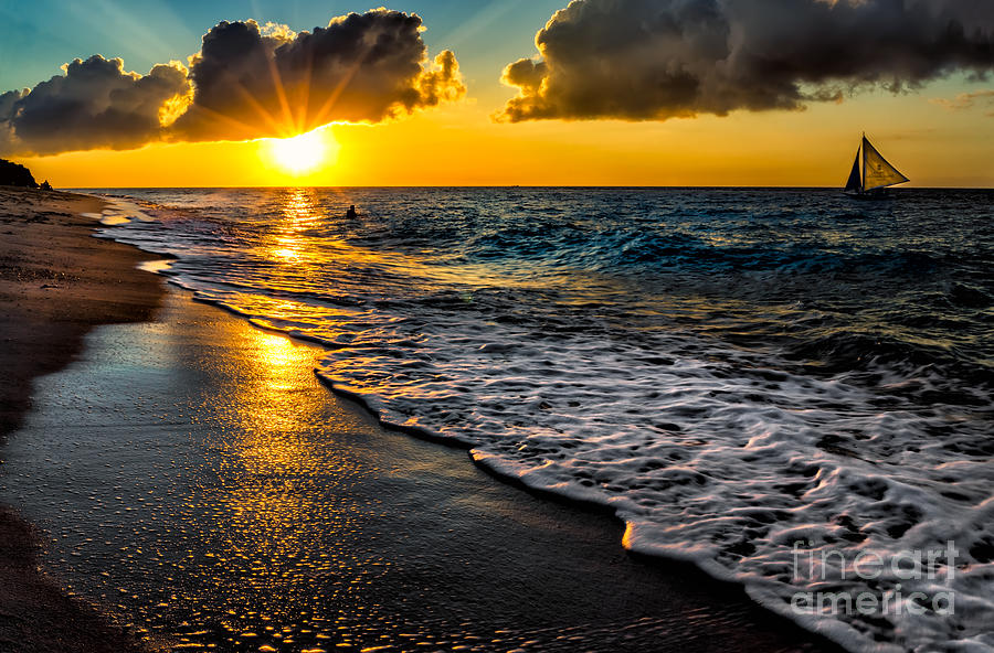 Sunset Photograph - Puka Beach Sunset by Adrian Evans