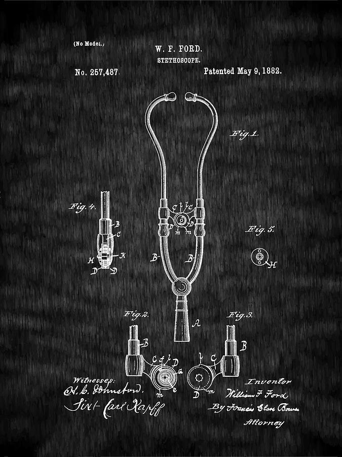 Pulse - Heart - 1882 Ford Stethoscope Patent Digital Art by Barry Jones
