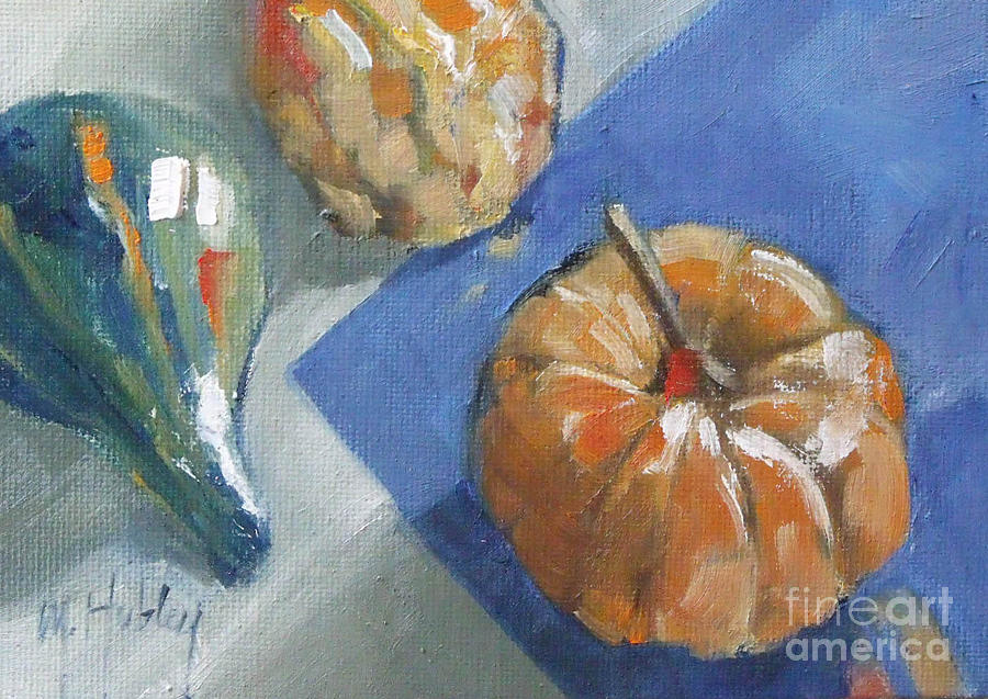 Pumpkin and gourds Still Life Painting by Mary Hubley