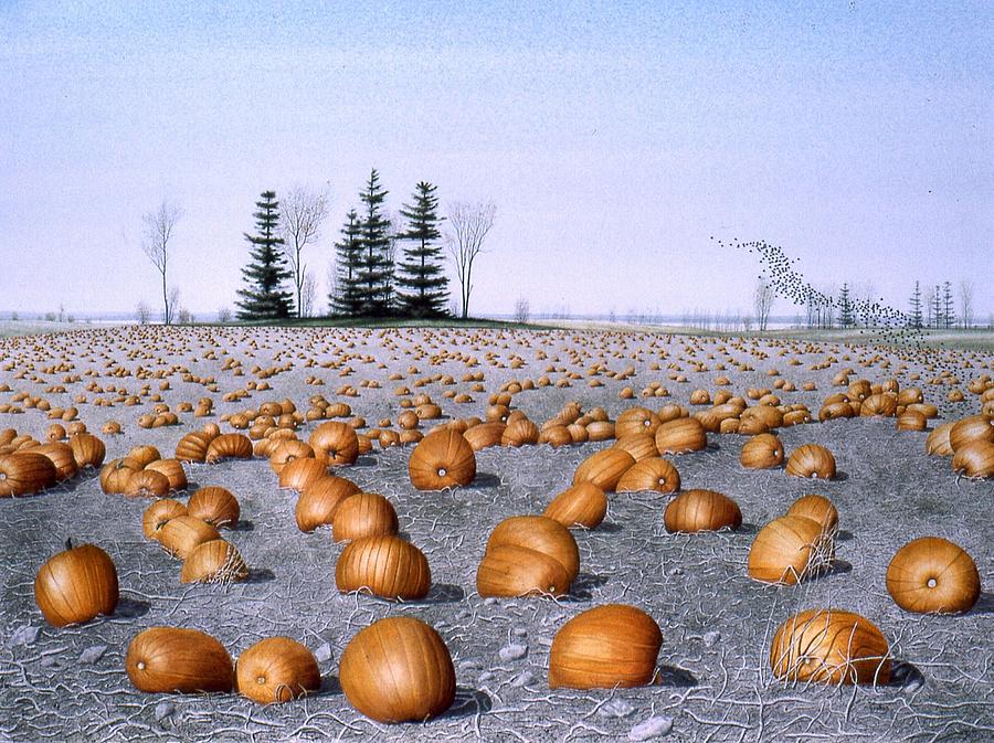 Pumpkin Field Painting by Conrad Mieschke