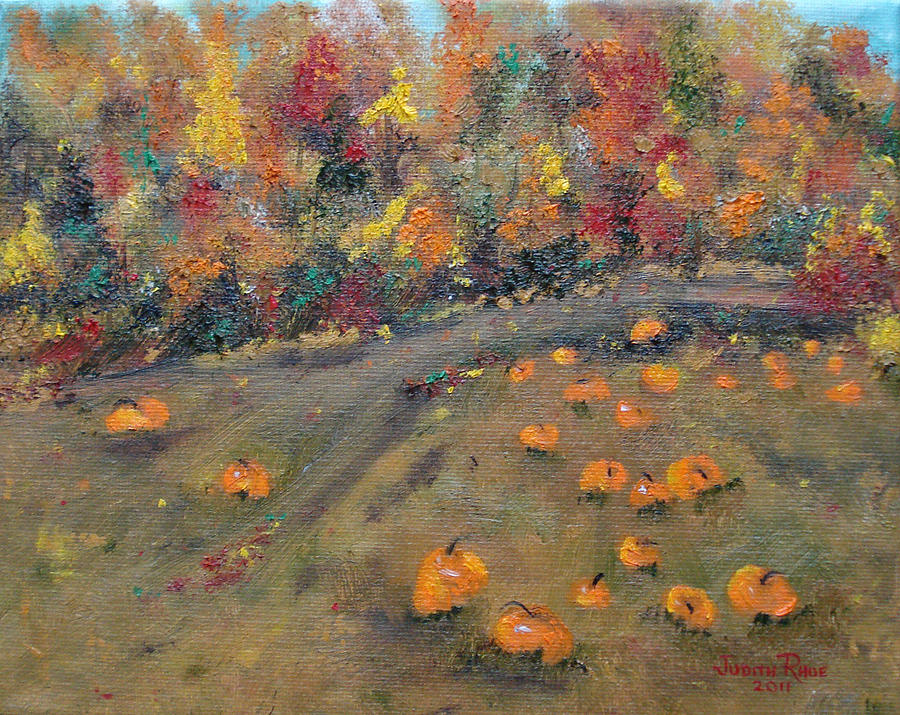 Pumpkin Field Painting by Judith Rhue