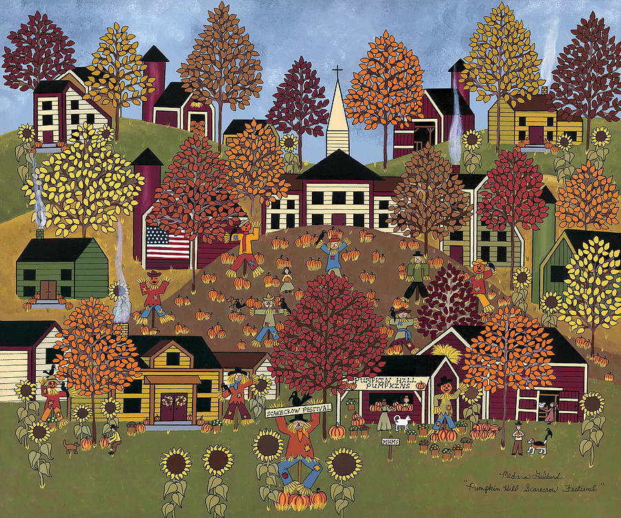 Fall Painting - Pumpkin Hill Scarecrow Festival by Medana Gabbard