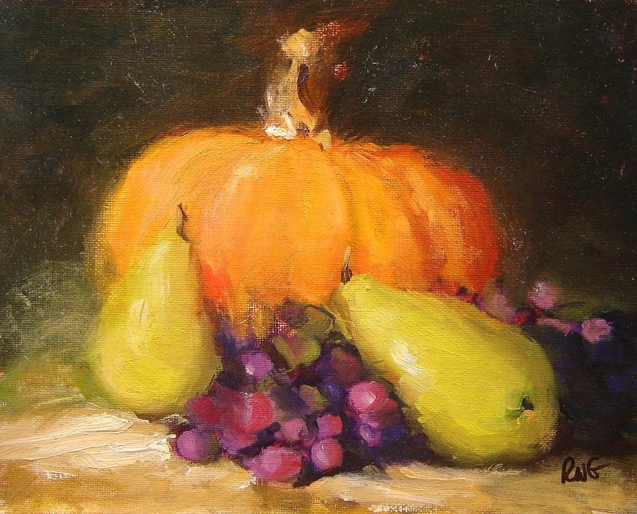 Fall Painting - Pumpkin pears and grapes by R W Goetting