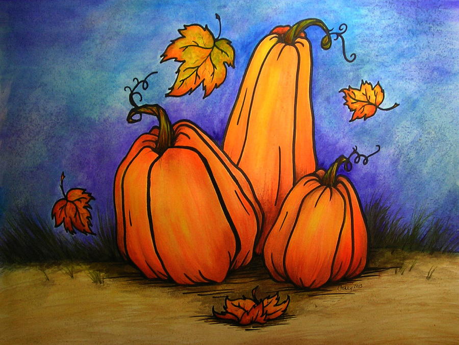 Pumpkin Trio Painting by Catherine Howley