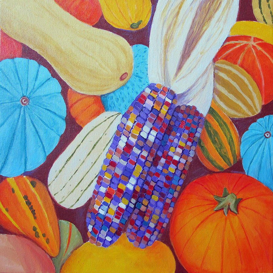 Autumn Vegetables Painting - Pumpkins and Gords by Toni Silber-Delerive